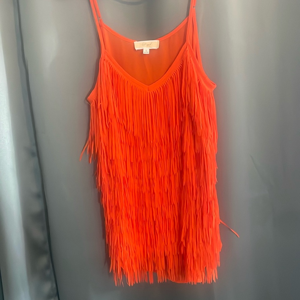 Lost April orange fringe v-neck top